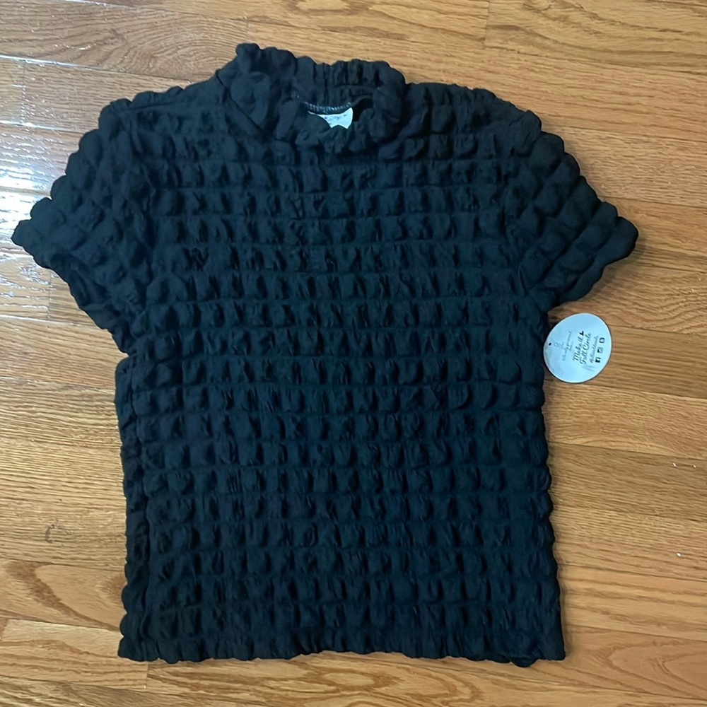Jolie & Joy Black Mock Neck Short Sleeve Blouse New With Tags Size Large